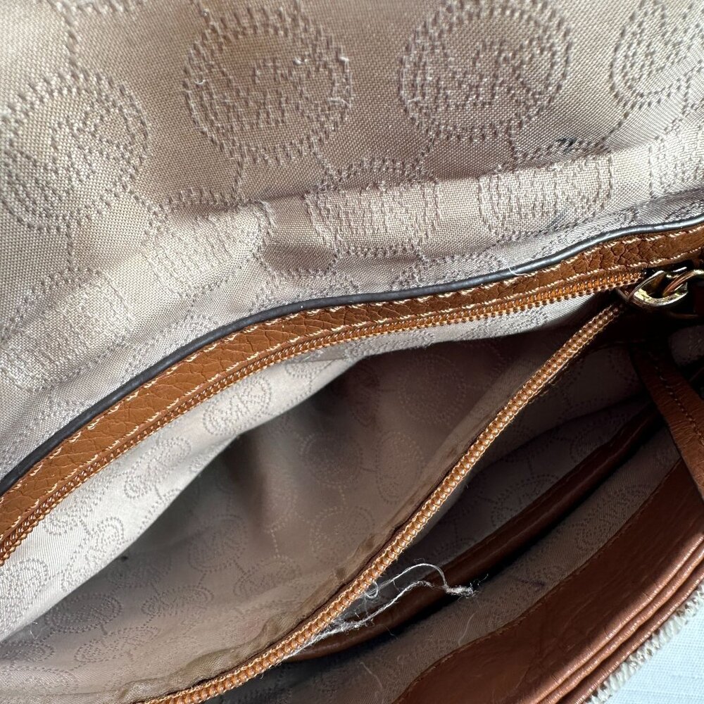 Michael Kors Bradford Crossbody MK Logo Flap Bag Beige/Brown Adjustable Strap - Picture 5 of 16